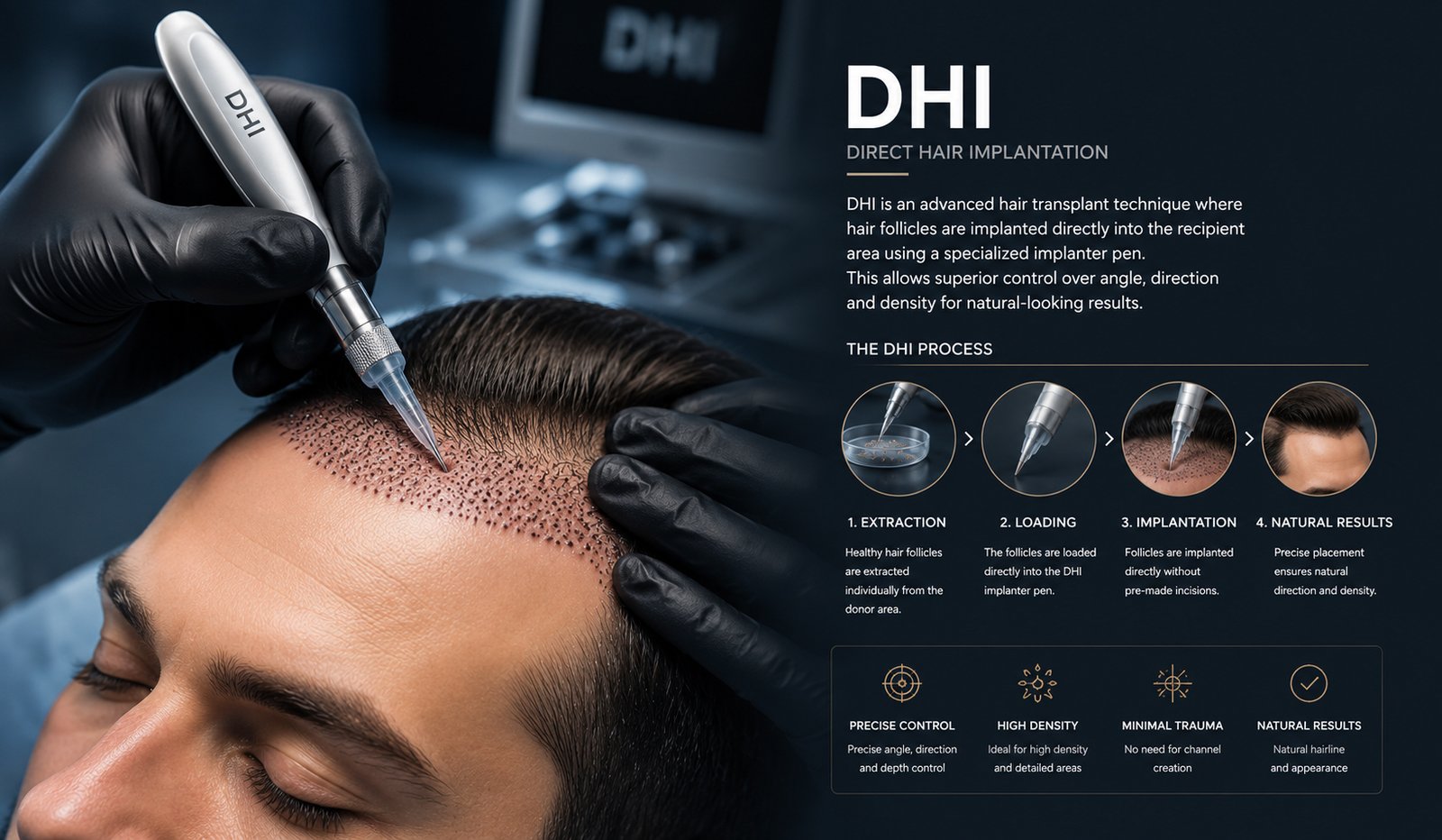 DHI hair transplant procedure using direct implantation technique in Turkey