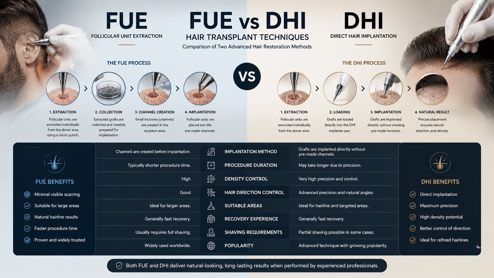 Comparison of FUE and DHI hair transplant techniques in Turkey
