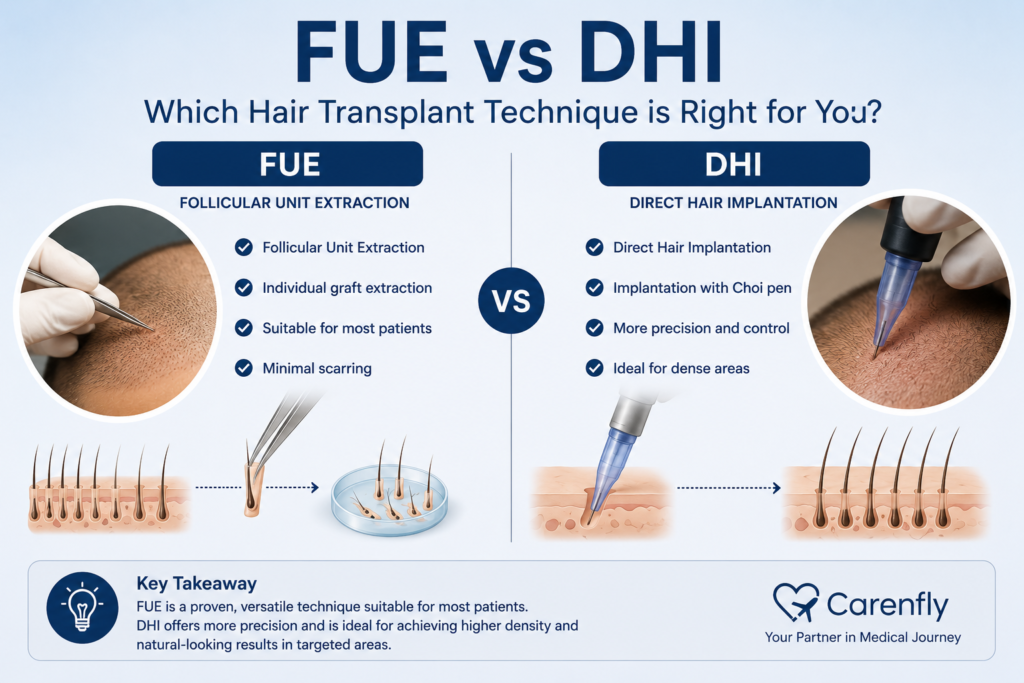 FUE vs DHI hair transplant methods in Turkey comparison