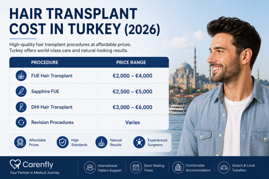 Hair transplant cost comparison in Turkey for 2026