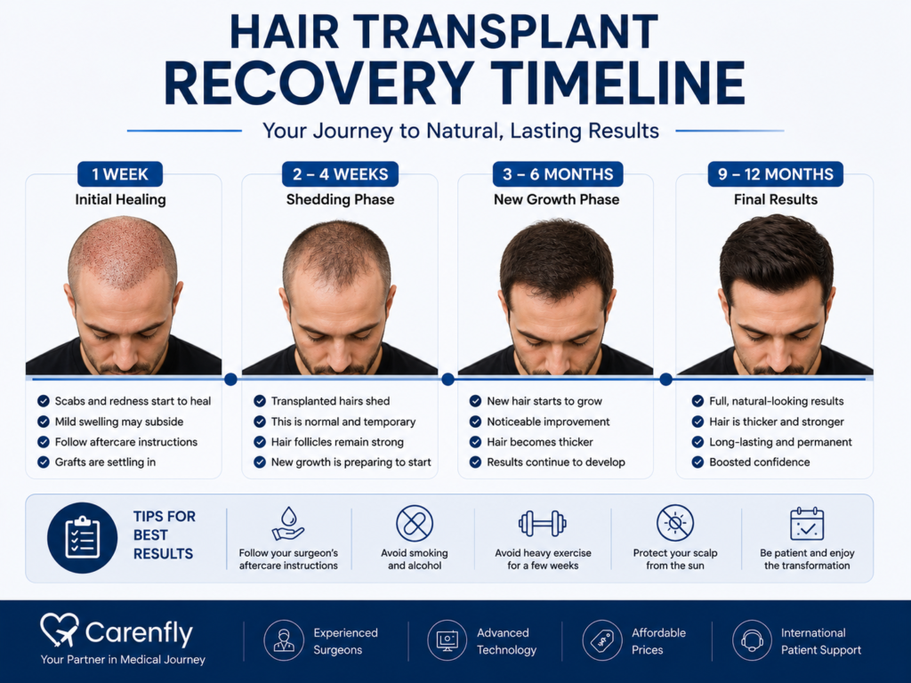 Hair transplant recovery process and timeline after surgery