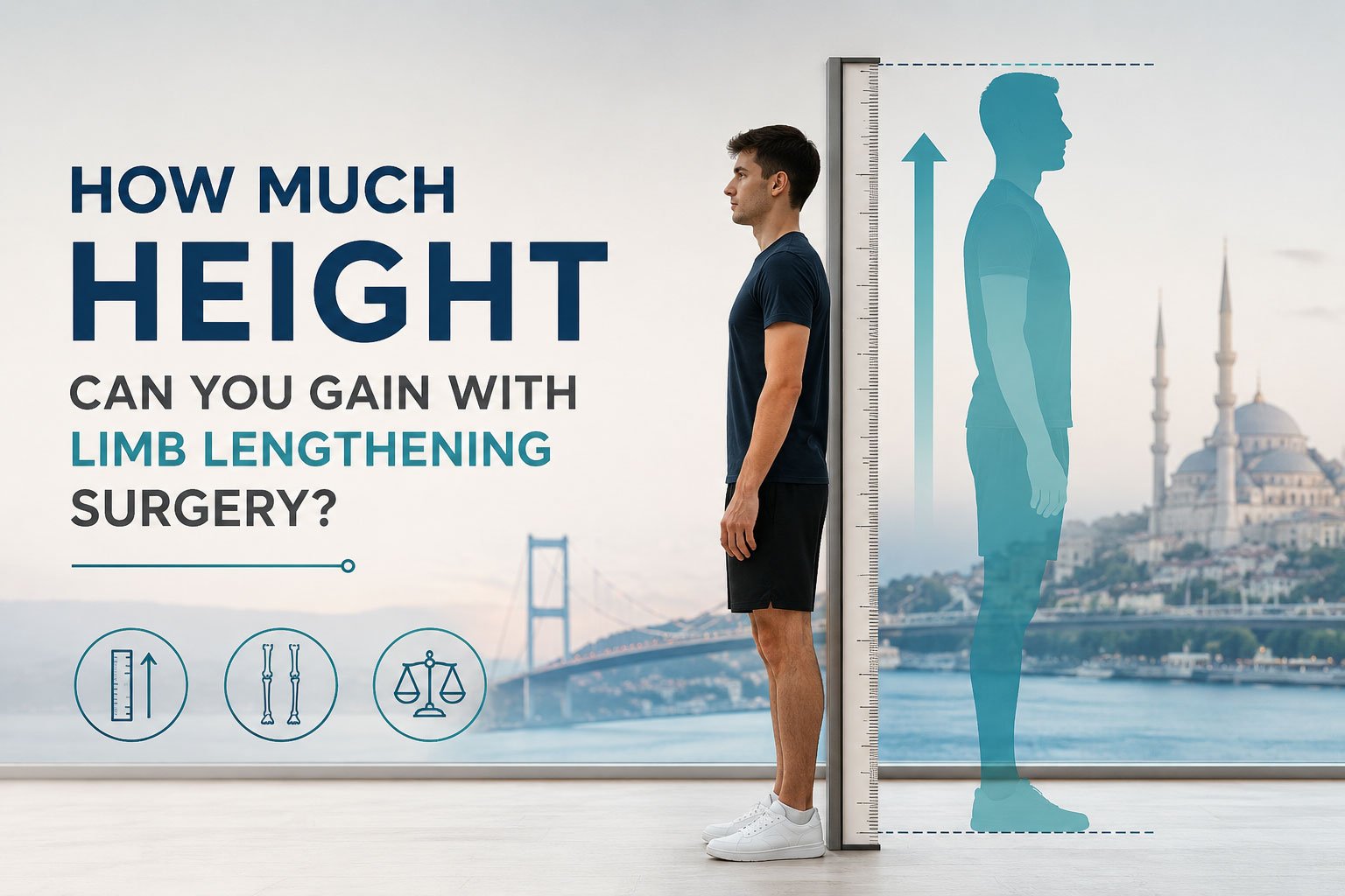 Patient measuring possible height increase after limb lengthening surgery in Turkey