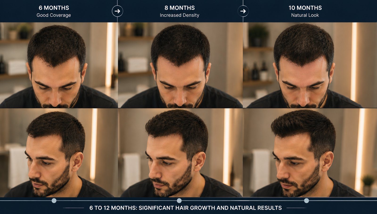 Hair transplant hair density and natural-looking results during months 6 to 12