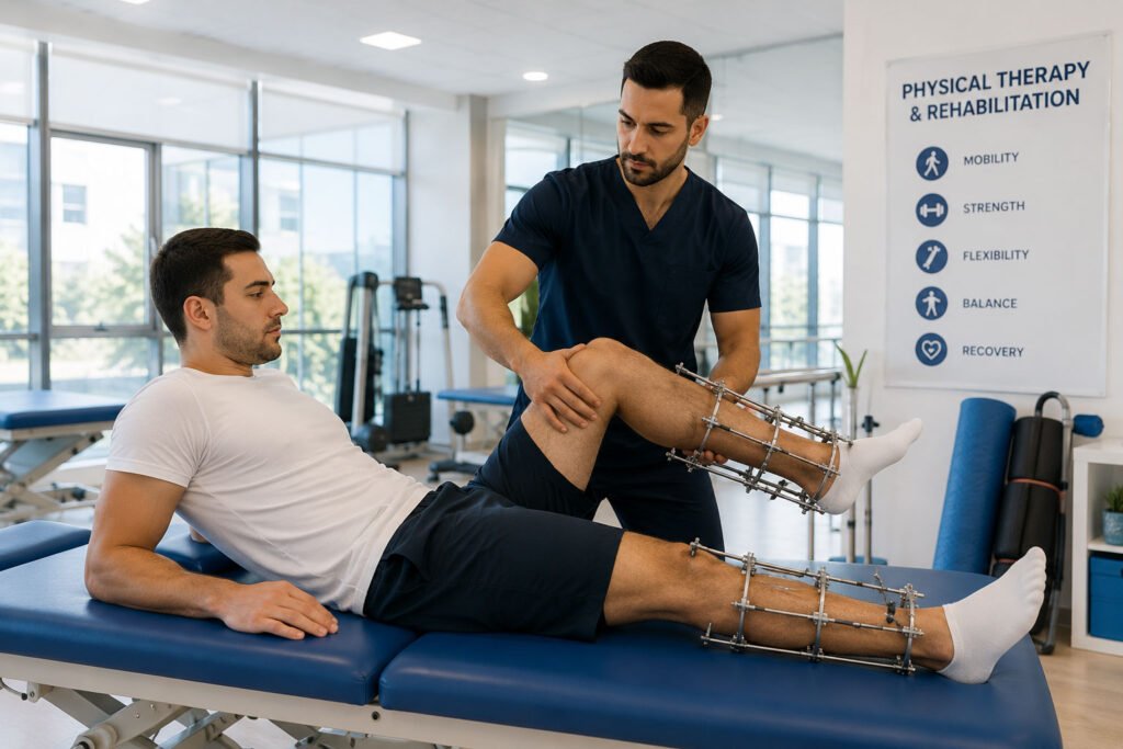 Physical therapy session after limb lengthening surgery in Turkey